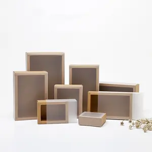 11 Tamanhos Pronto para Enviar Transparente Kraft Paper Gift Packaging Gaveta Slide Out Box Com PVC Scrub Sleeve