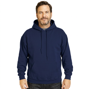 Sweat-shirt à capuche bleu marine pour homme, couleur unie, en molleton de coton, manches régulières, vêtement d'automne - Product Image 1