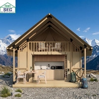 Tente de Glamping Extérieure Premium QuickDeploy en Toile Imperméable 45m² avec Salle de Bain, Loft, Hôtel Safari de Luxe, Hébergement Écologique pour Complexes