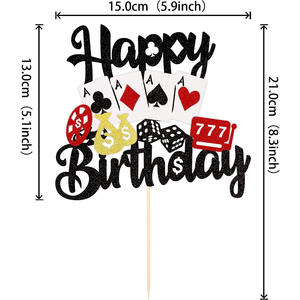 Décoration de gâteau d'anniversaire de <span class=keywords><strong>casino</strong></span> avec paillettes noires et rouges, jeu de poker, décorations de gâteau pour fête d'anniversaire à Las Vegas - Product Image 3