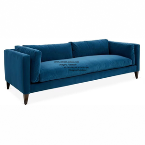 أريكة مزدوجة أو ثلاثية من القماش المخملي الأزرق الداكن بتصميم نوردي حديث لغرفة المعيشة والفنادق والمقاهي - Product Image 2