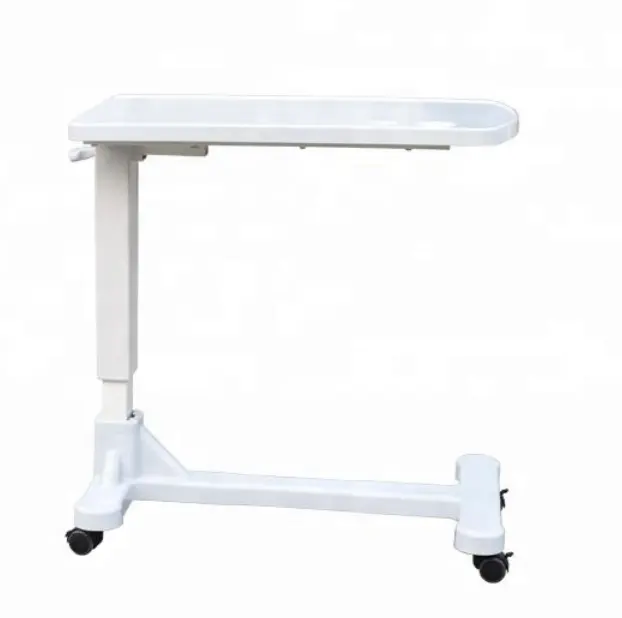 Multi-function Height Adjustable Hospital Furniture Overbed Table ABS Plastic Food Tray Laptop Table with Wheels factory price