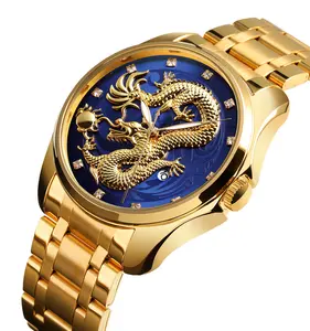 Skmei Horloge Gouden Draak Totem Quartz Horloge Skmei 9193 Mannen Klok