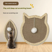 Tapis à gratter pour chat en sisal naturel, écologique et sûr, en forme de tête de chat ou de poisson, avec jouet suspendu et boule, à fixer au mur pour chaton