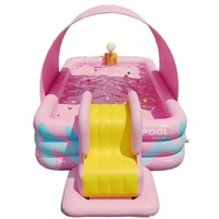 Piscine gonflable rose avec parasol et toboggan, grande, pliable, en PVC, pour usage intérieur et extérieur, pour adultes et enfants.