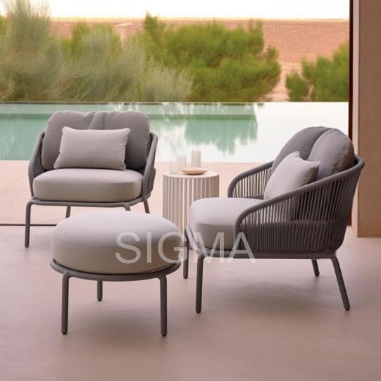 Modern Rope Patio Sofa Balcony Furniture Luxury Metal Aluminum Lounge Garden Single Sofa