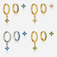 Ensemble de 3 boucles d'oreilles en zircone blanche J&D Jewelry Sweet, trèfle, acier inoxydable plaqué or 18 carats, bijoux imperméables pour femmes