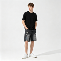 Shorts Bermuda Kornit DTG Vintage Rétro Club Car Bleu Graphique Imprimé Intégral Effet Usé Déchiré Ample Grunge Street Jorts