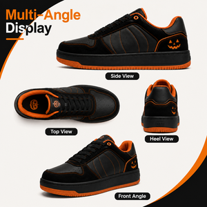 Chaussures de skate Halloween Citrouille Orange Noir Personnalisées Hommes Femmes Baskets Respirantes Vente en Gros Usine OEM Chaussures de Skateboard - Product Image 3