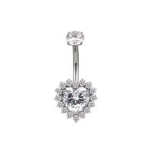 Anillo de Ombligo de Aleación de Titanio ASTM-F136 con Zirconia en Forma de Corazón, Piercing Hipoalergénico de 14G para Mujer, Venta al por Mayor - Product Image 2