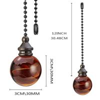 Chaîne de tirage en verre et métal motif tourbillon ambré pour ventilateurs de plafond et lampes, bouton de commande décoratif de remplacement à ajustement universel, 12 pouces