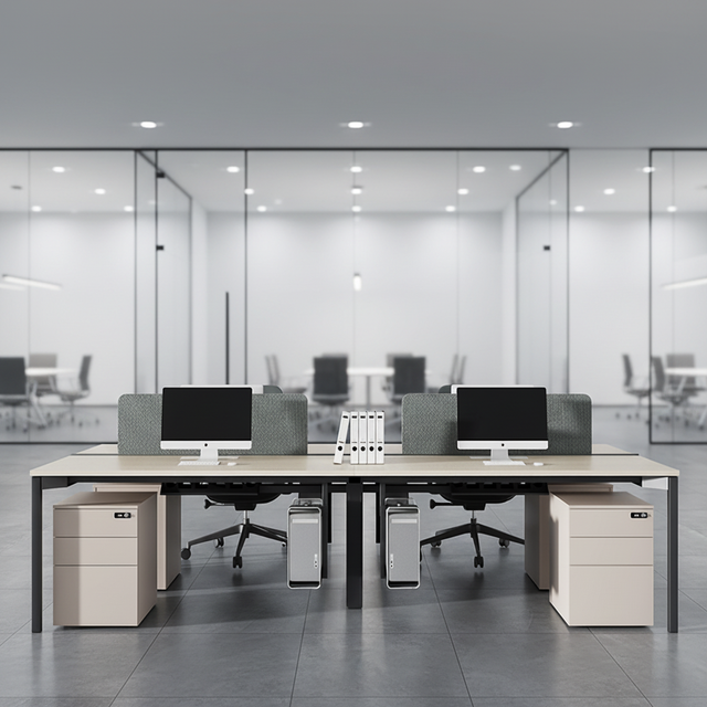 LIWEI Wooden 4-Person Modular Office Workstation Desk with Partitions for Open Office Coworking
