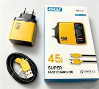Cargador de Pared con Enchufe Europeo de 45 W para Teléfono Móvil, Carga Rápida Tipo C PD USB, con Cable USB C, Adaptador de Corriente USB-C de Carga Rápida de 45 W