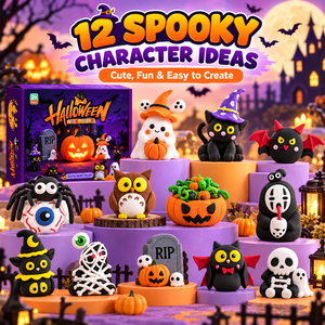 Argile à modeler douce séchant à l'air, 12 couleurs en coupelles, thème Halloween pour enfants, artisanat DIY et vente en gros - Product Image 4