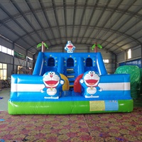 Toboggan gonflable commercial durable de 5 x 6 m avec motif de chat de dessin animé pour les enfants de la maternelle, équipement de jeu pour activités