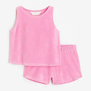 Wholesale Toddler Clothes Summer Tank Top Shorts 2 Piece Terry Towel Baby Girl Sets