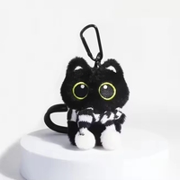 Porte-clés en peluche noir mignon, jouet en peluche doux, chaton, pendentif pour sac d'école, cadeau pour couple