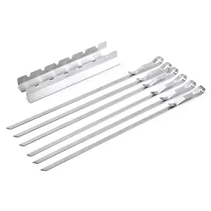 Tusuk Sate Kebab Penjualan Panas Tusuk Sate Stainless Steel Set 6 Buah Tusuk Sate Kabob Barbekyu dengan Penyangga