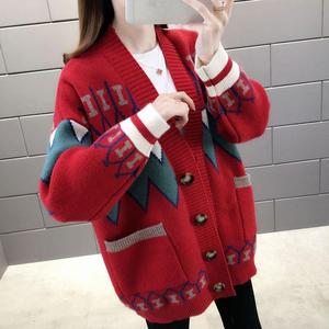 Vente directe usine : Cardigan en tricot jacquard pour <span class=keywords><strong>femme</strong></span>, printemps-automne, coupe ample oversize, polyvalent, style pull de Noël original - Product Image 5