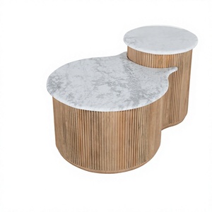 Table basse gigogne moderne en bois avec plateau en marbre, faite à la main, légère et écologique, pour salon - Product Image 1