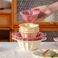 Assiettes en céramique rose style floral mignonnes 8''/8,5'' – Bol décoratif en céramique, assiette creuse pour soupe, idéale pour la maison, le petit-déjeuner ou la restauration