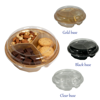 JS-S013A Petit récipient en plastique doré pour fruits mélangés, noix, raisins secs, boîte d'emballage en plastique à 3 compartiments avec couvercle transparent divisé