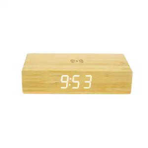 Jam klik Flip jam pengisian daya nirkabel bambu