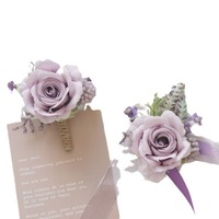 Dekorasi Tamu Resepsi Pernikahan Bunga Buatan Pengantin Pria dan Wanita Boutonniere Corsage Pergelangan Tangan Warna Ungu