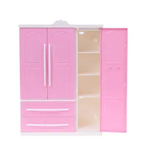 인형의 집 미니어처 가구 3 도어 핑크 현대 옷장 의류 액세서리 드레싱 거울 엘프 인형 여아 장난감
