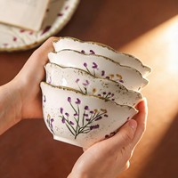 Vaisselle en céramique de luxe vintage de style français, service de table en porcelaine fine, motif végétal, série Herbes d'automne et Arbres, pièce unique