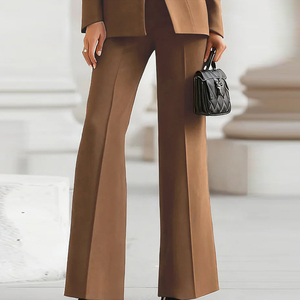 Damen Frühling Umweltfreundliche Flache Hochtaillierte Krepp-Hose mit Weitem Bein in Vollänge Einfarbige Formelle Anzughose - Product Image 3