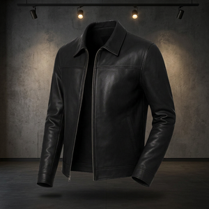 Veste de course unisexe décontractée BS International en cuir de veau et de chèvre noir, doublure en fibre de bambou, imperméable, coupe-vent, hiver - Product Image 1