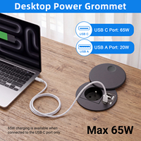80mm Yuvarlak Masa Prizi Fransız Tip-E Güç Çıkışı 65W PD USB-C 2USB-A Hızlı Şarjlı Kapaklı Gömme Masa Prizi
