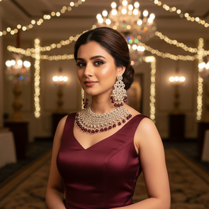 Trending Fancy Collection Gold Plated Kundan & Pearl with Maroon Stone Necklace <b>Set</b> For Women Wear Jewelry - Product Image 2