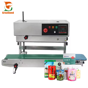 FR900 Stainless Steel Heat Continuous Band Sealer Aluminum Foil Plastic Bag Film Date Printing <b>Portable</b> Vertical Sealing Machine - Product Image 1
