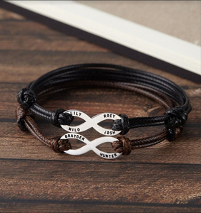 Customizable Infinity Leather Bracelet Latest Arrival Black And Brown Adjustable Cord Fashion Gift For Men And Women