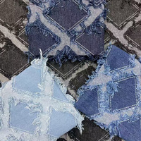 Tissu en denim brut jacquard losanges en coton lavé, tissu à carreaux pour pantalons, jeans, vestes, combinaisons, sacs, chaussures, chapeaux