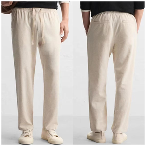 <span class=keywords><strong>Pantaloni</strong></span> Eleganti Estivi da Uomo su Misura OEM, Stile Vintage in <span class=keywords><strong>Lino</strong></span> con Coulisse, Gamba Dritta, Chino Formale per Completo - Product Image 2