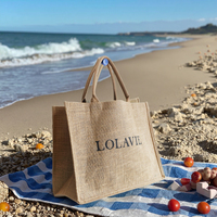 Sacs de plage personnalisés en toile de jute et lin, avec logo imprimé, sacs de courses écologiques, sacs fourre-tout en jute pour cadeaux