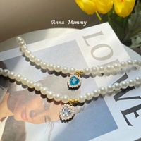 Collier pour animaux de compagnie avec strass en forme de cœur, pendentif coloré, bijoux pour chien et chat, collier élégant, chaîne en fausses perles, accessoires