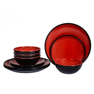 Vaisselle rouge 3 set melamin kırmızı siyah melamin, ev mutfak yemek BPA ücretsiz melamin çanak çömlek
