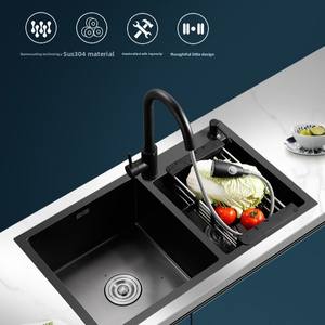 อ่างล้างจานสเตนเลสขัดเงาแบบสองหลุมทรงสี่เหลี่ยม ผลิตด้วยมือ หนา 3.0 มม. รับประกัน 5 ปี ดีไซน์ทันสมัย ขายดี - Product Image 2