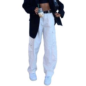 Jeans femmes personnalisé avec poche blanc étudiant filles vêtements de rue pantalon taille haute pour femmes jean droit vintage plissé en denim - Product Image 6