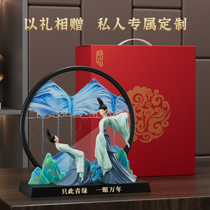 Decoración de Pintura con Arena, Estilo Chino, Figura de Dama Verde Celadón, Arte Dinámico y Fluido, Recuerdo, Regalo para el Hogar - Product Image 4