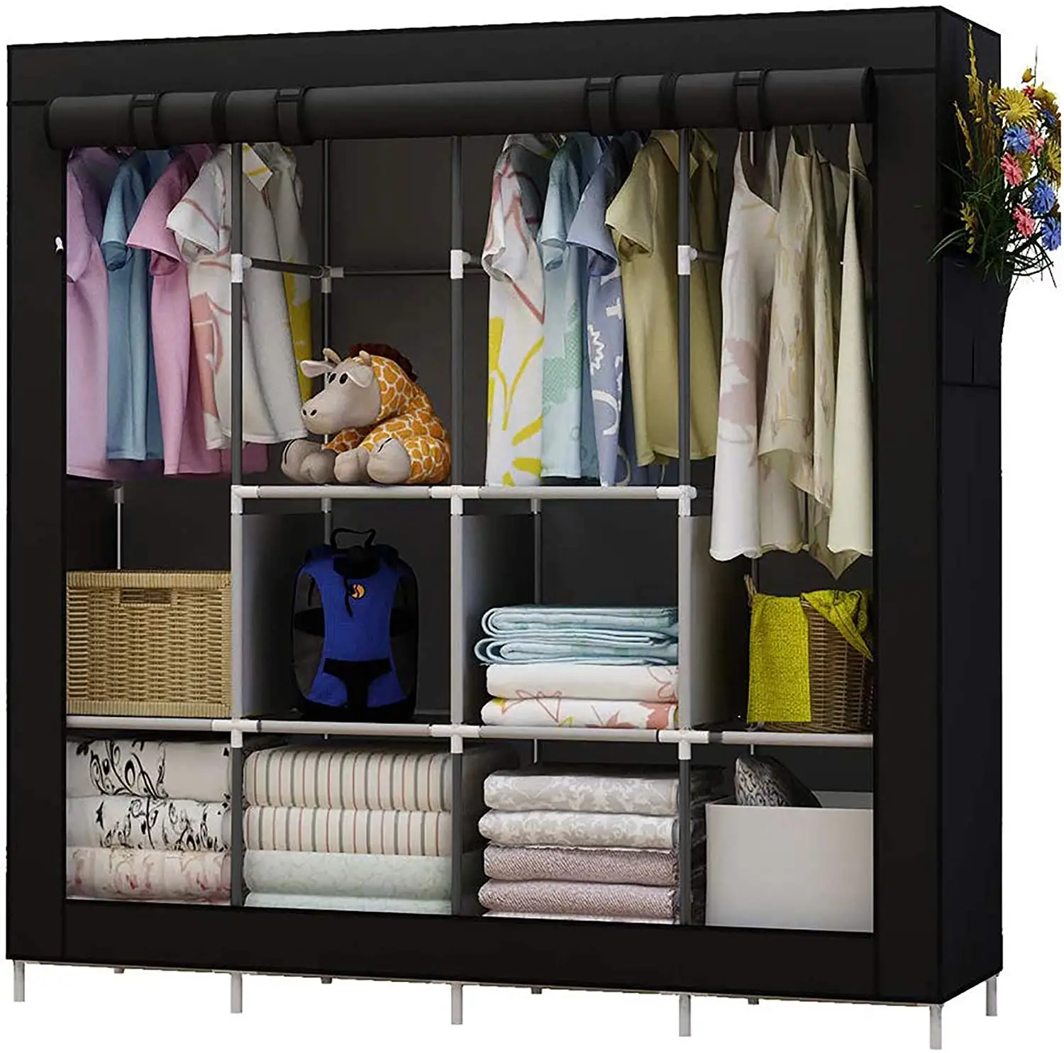 hot sale tarp closet clothes storage cabinet with side pockets 50.3*17.7*66.9 inches 16 mm pipe diameter