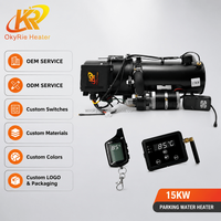 Chauffe-eau de stationnement diesel OkyRie 15KW, type eau, 12V 24V, préchauffeur de liquide de refroidissement moteur avec télécommande LCD pour camion et camping-car, vente en gros