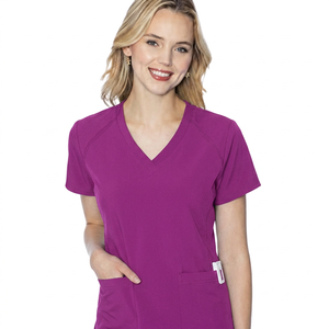 Blouse médicale noire pour femme à col en V, écologique, avec deux poches, détection d'aiguilles, tissu tissé sans couture, uniforme d'hôpital - Product Image 4