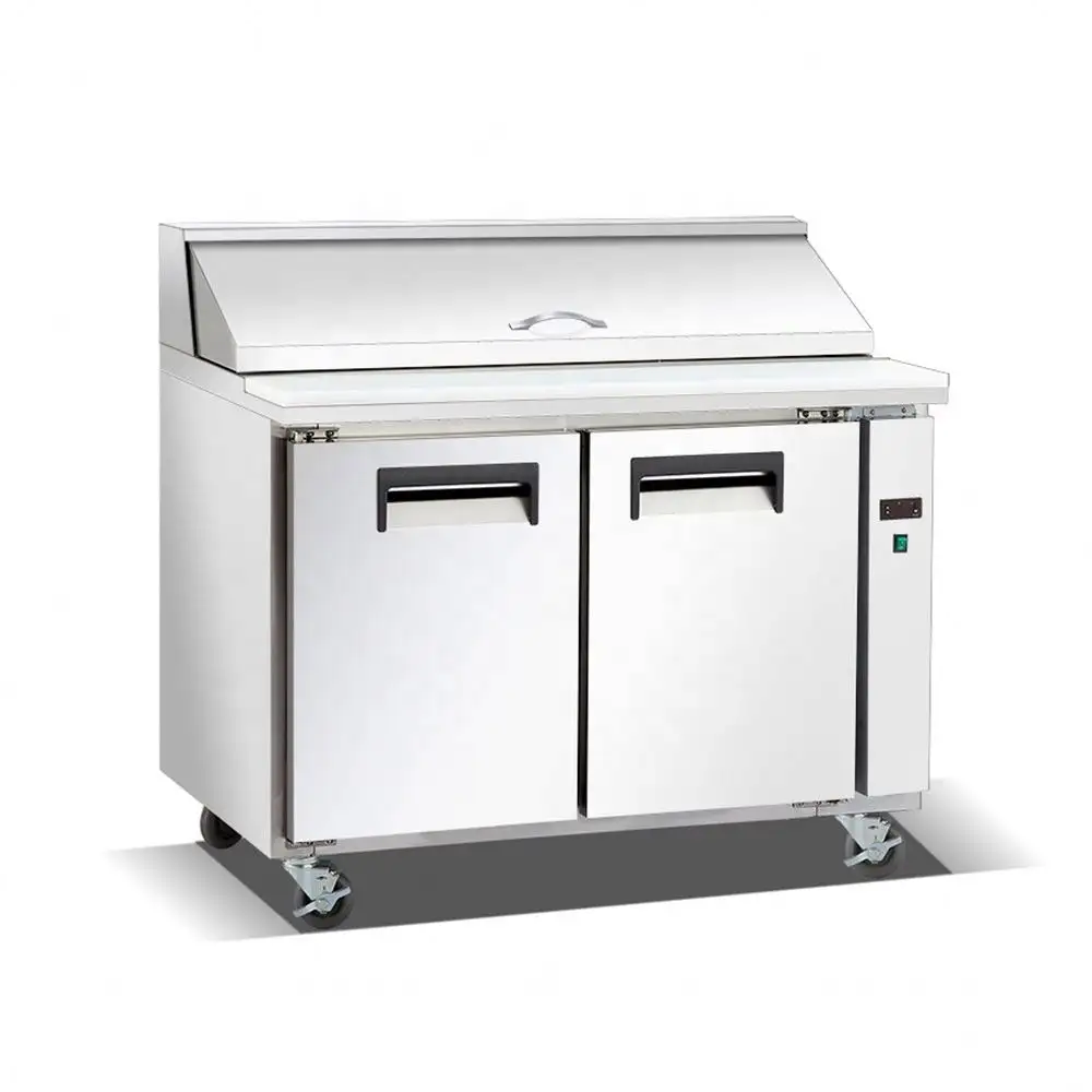 Heavy Duty 2 Doors Pizza Preparation Table Pizza Chiller Refrigerator Commercial Steel Pizza Oven Table