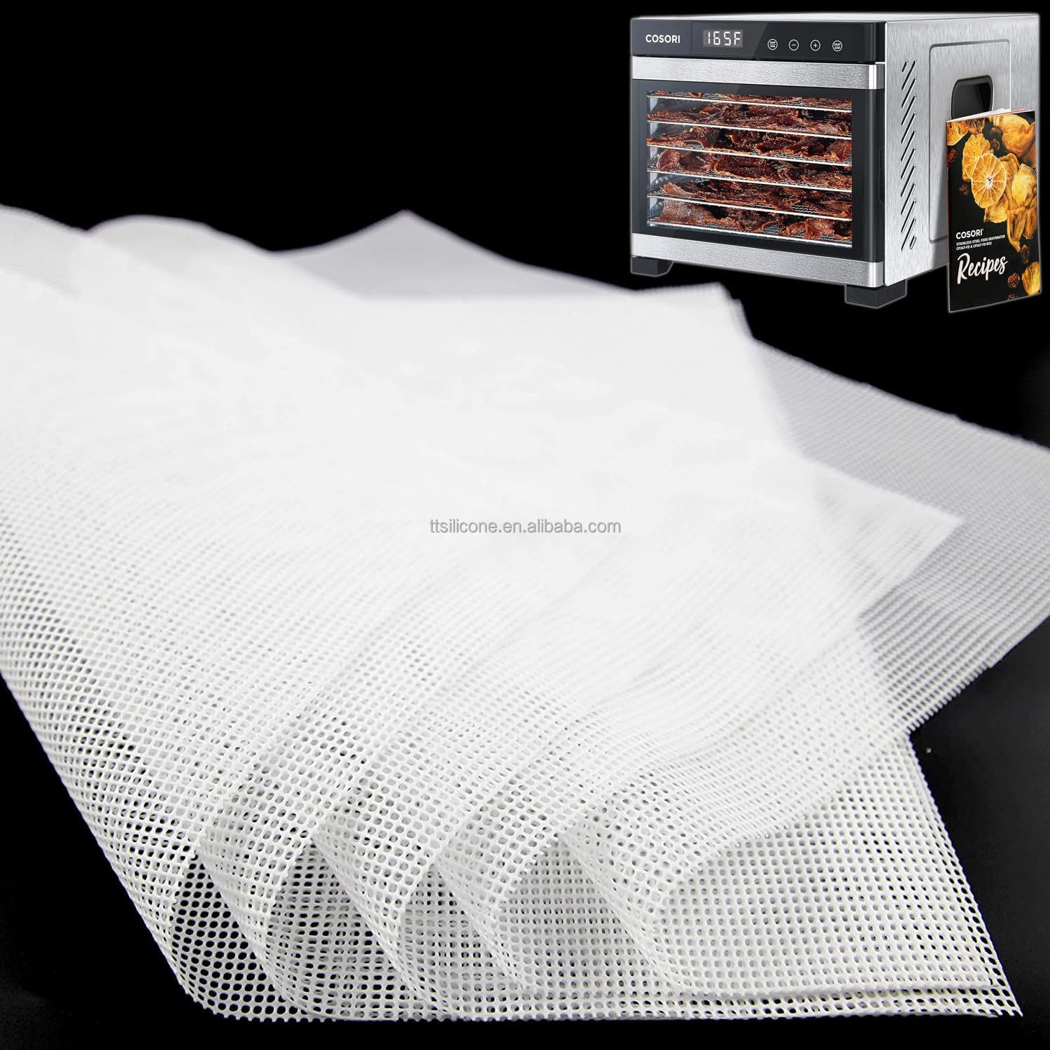 Different Size and Shape Reusable Silicone Mesh Mat Silicone Dehydrator Sheets Dishwashers and Disinfection Cabinets Safe Use
