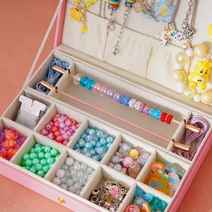 New Arrival Custom Logo Cute Pink Necklace Ring Stings Beads Jewelry Box For Girls Children